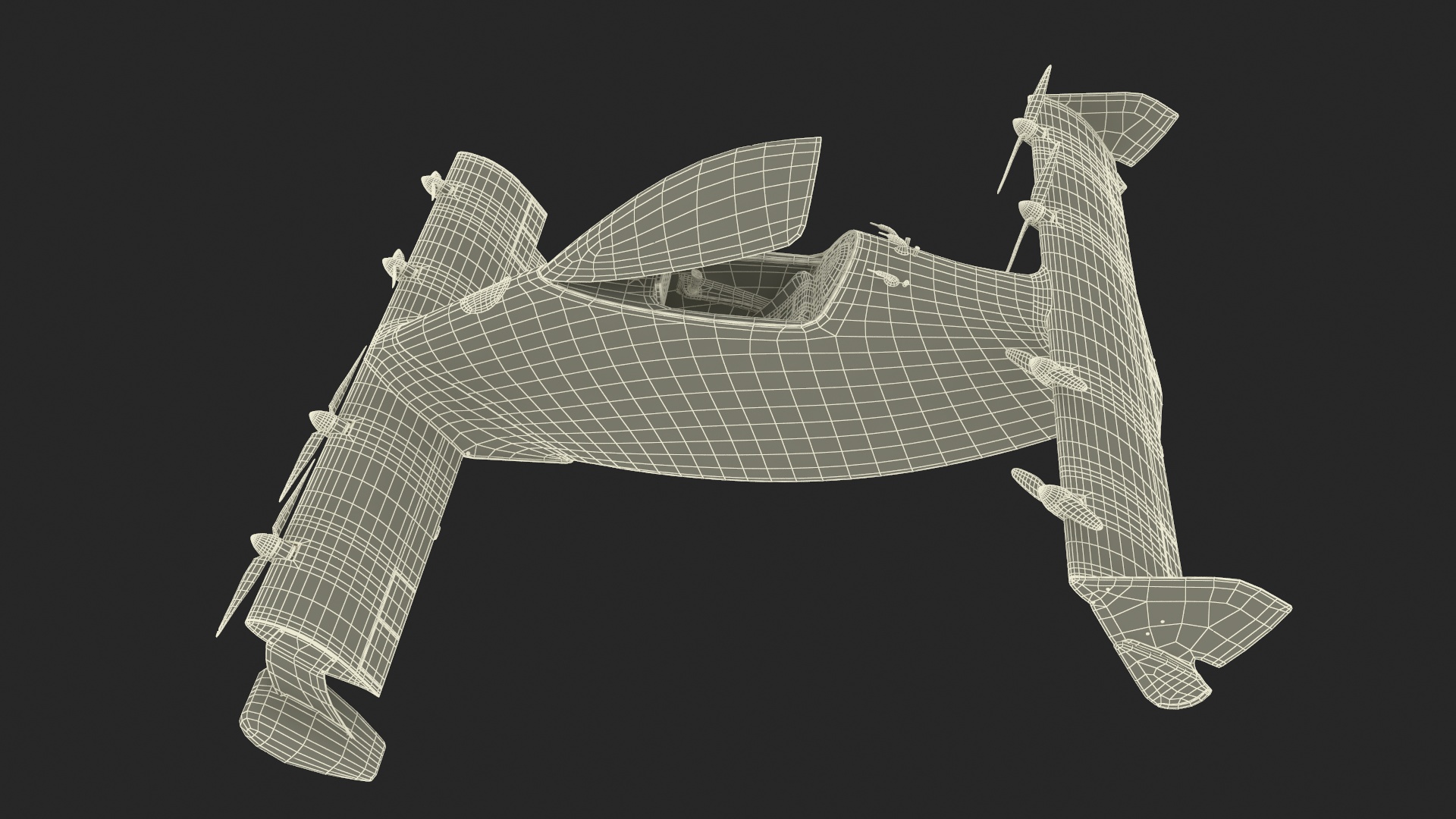 Personal EVTOL Aircraft with 8 Propellers Rigged for Maya 3D