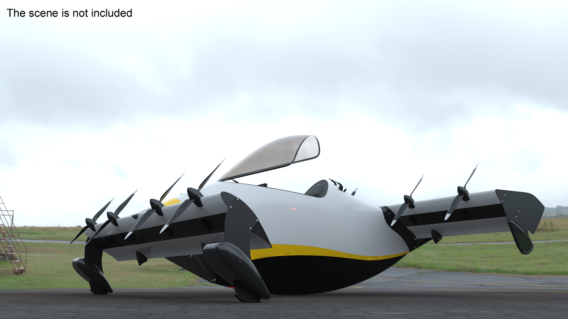 Personal EVTOL Aircraft with 8 Propellers Rigged for Maya 3D