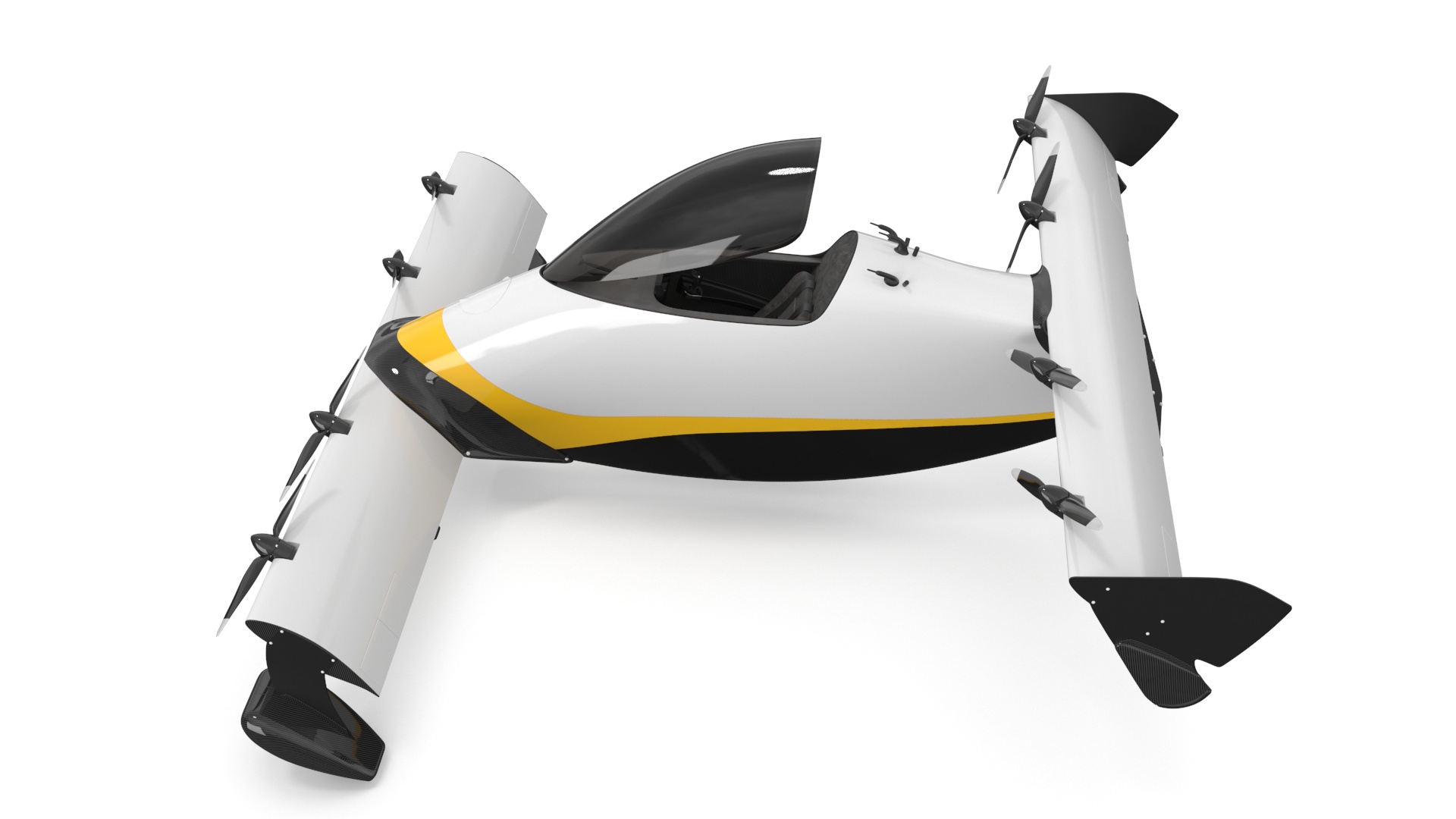 Personal EVTOL Aircraft with 8 Propellers Rigged for Maya 3D