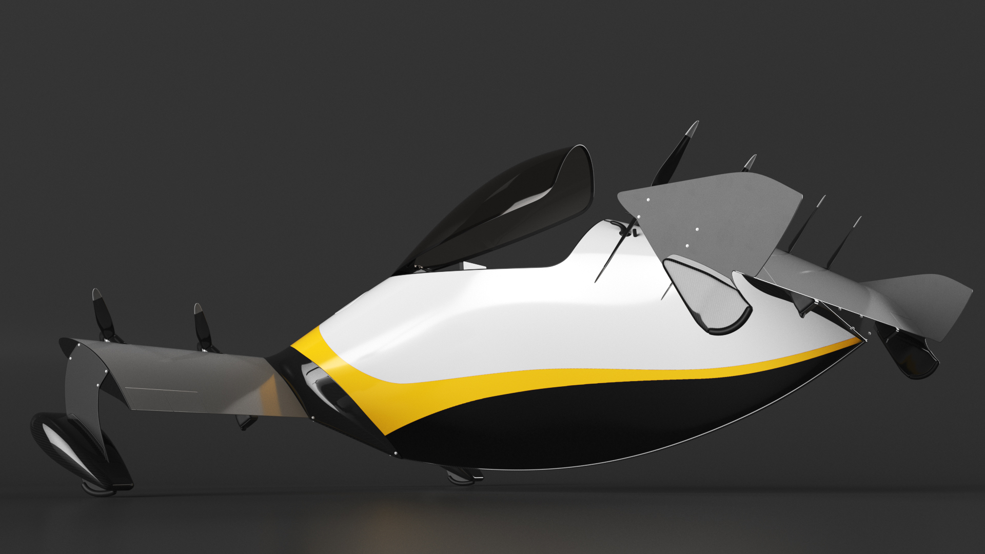 Personal EVTOL Aircraft with 8 Propellers Rigged for Maya 3D