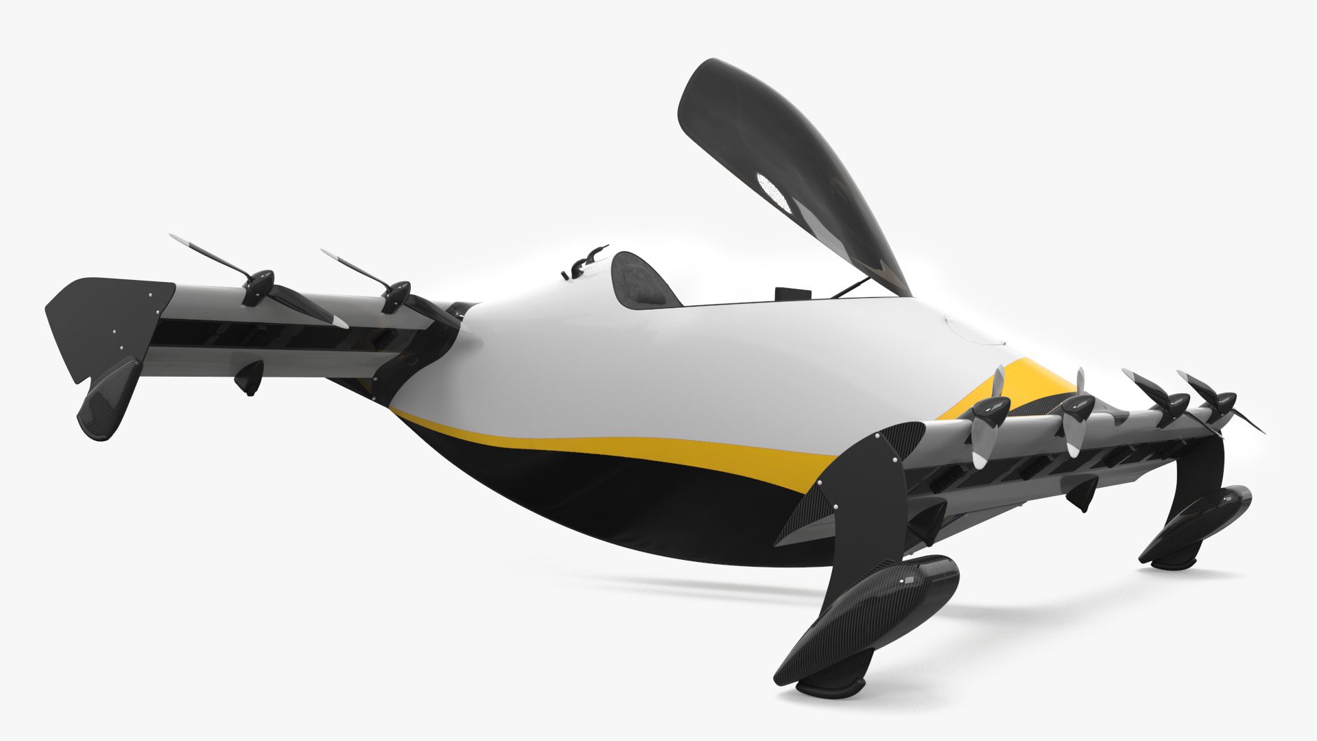 Personal EVTOL Aircraft with 8 Propellers Rigged for Maya 3D