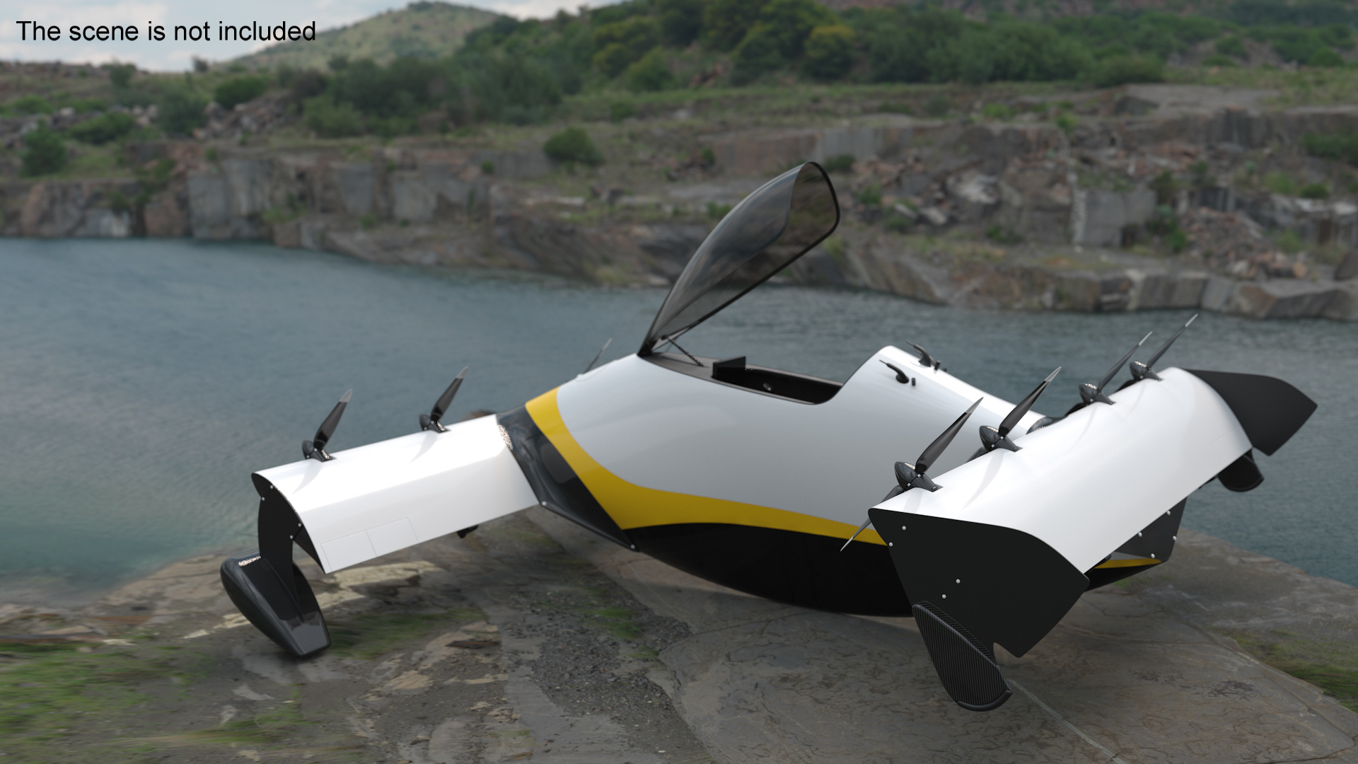 Personal EVTOL Aircraft with 8 Propellers Rigged for Maya 3D