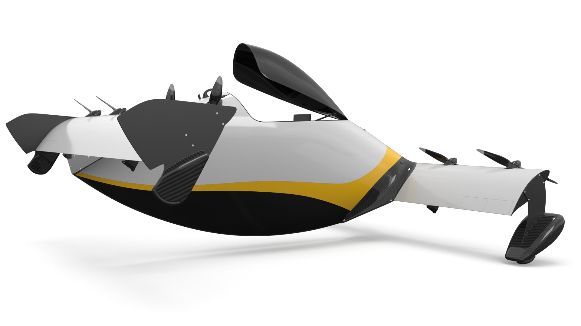 Personal EVTOL Aircraft with 8 Propellers Rigged for Maya 3D