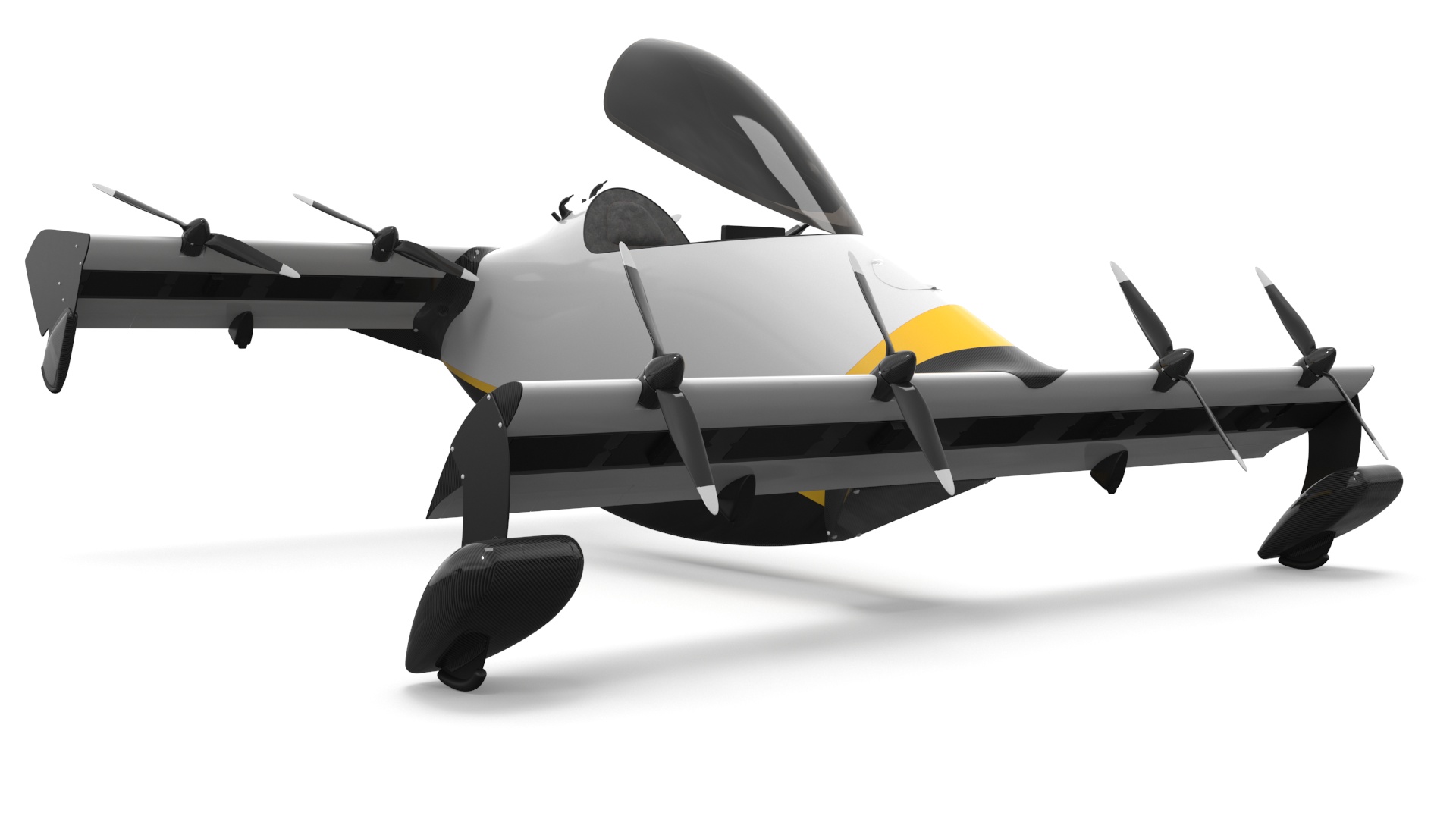 Personal EVTOL Aircraft with 8 Propellers Rigged for Maya 3D