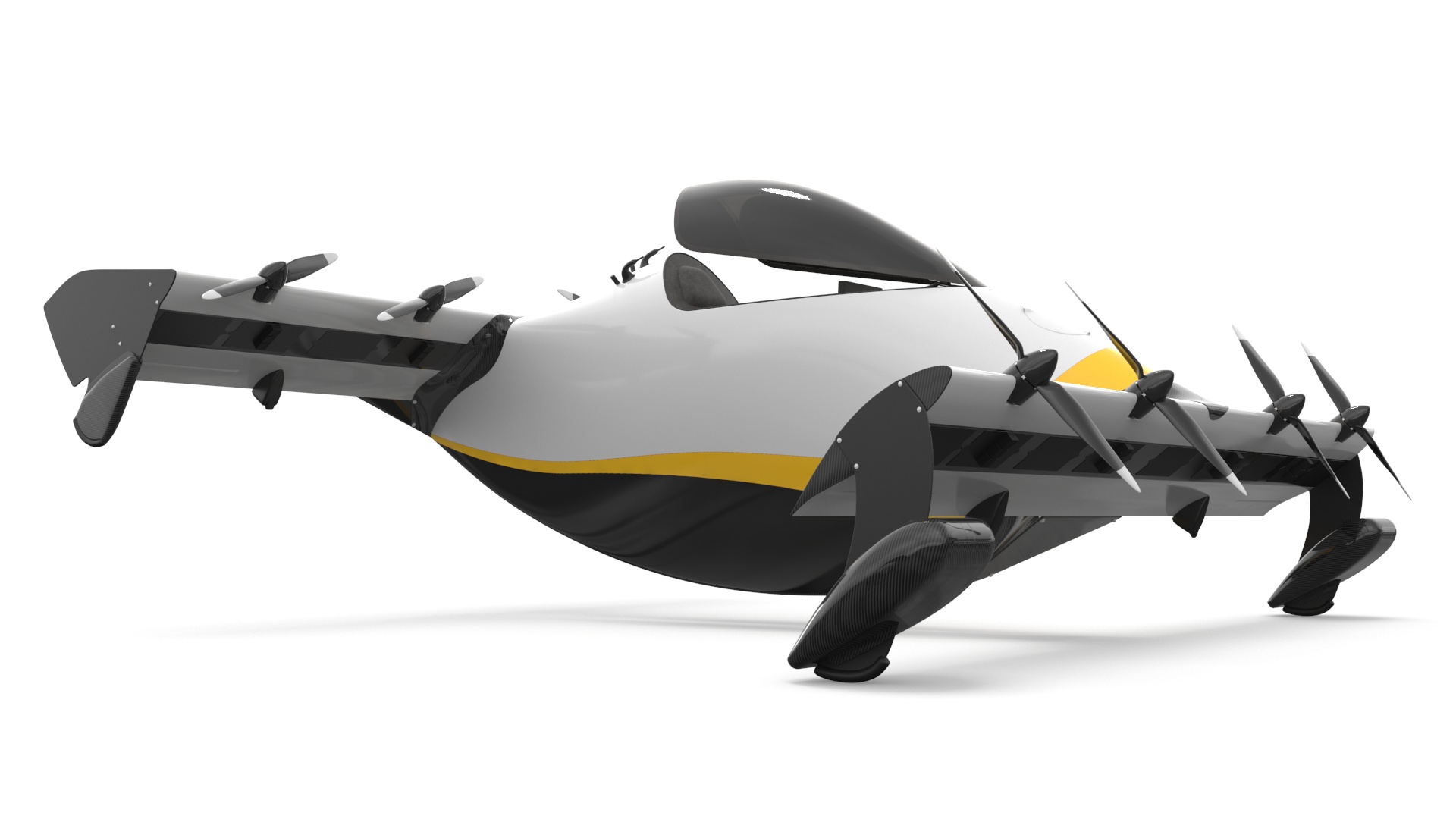 Personal EVTOL Aircraft with 8 Propellers Rigged for Maya 3D