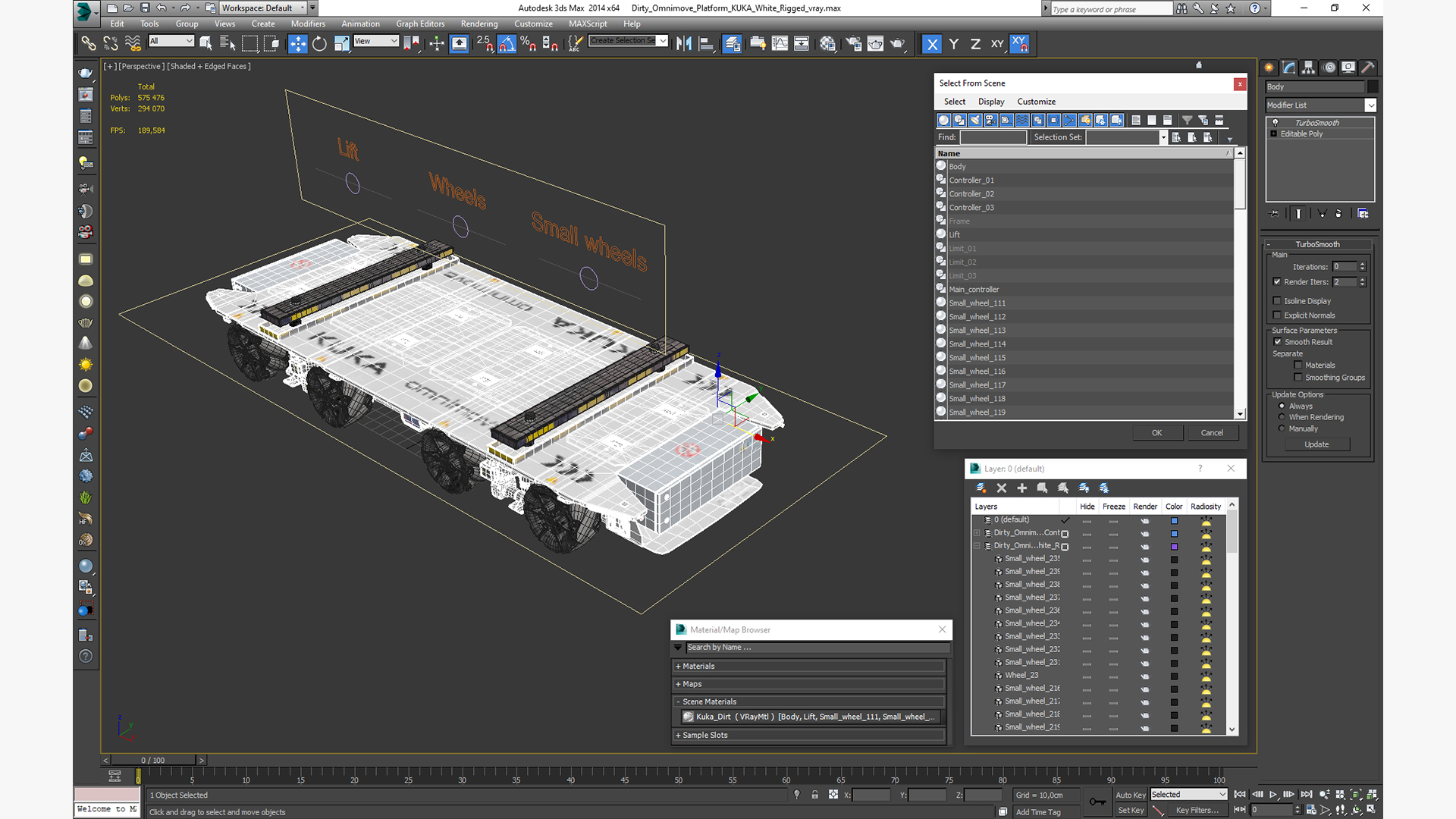 3D model Dirty Omnimove Platform KUKA White Rigged for Cinema 4D