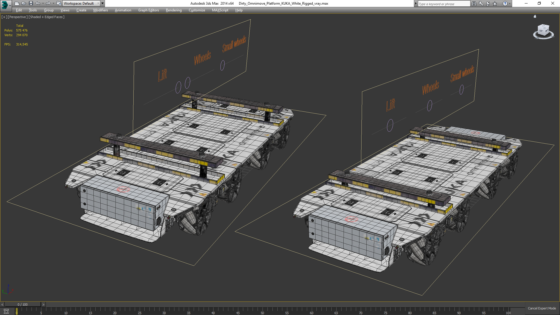 3D model Dirty Omnimove Platform KUKA White Rigged for Cinema 4D