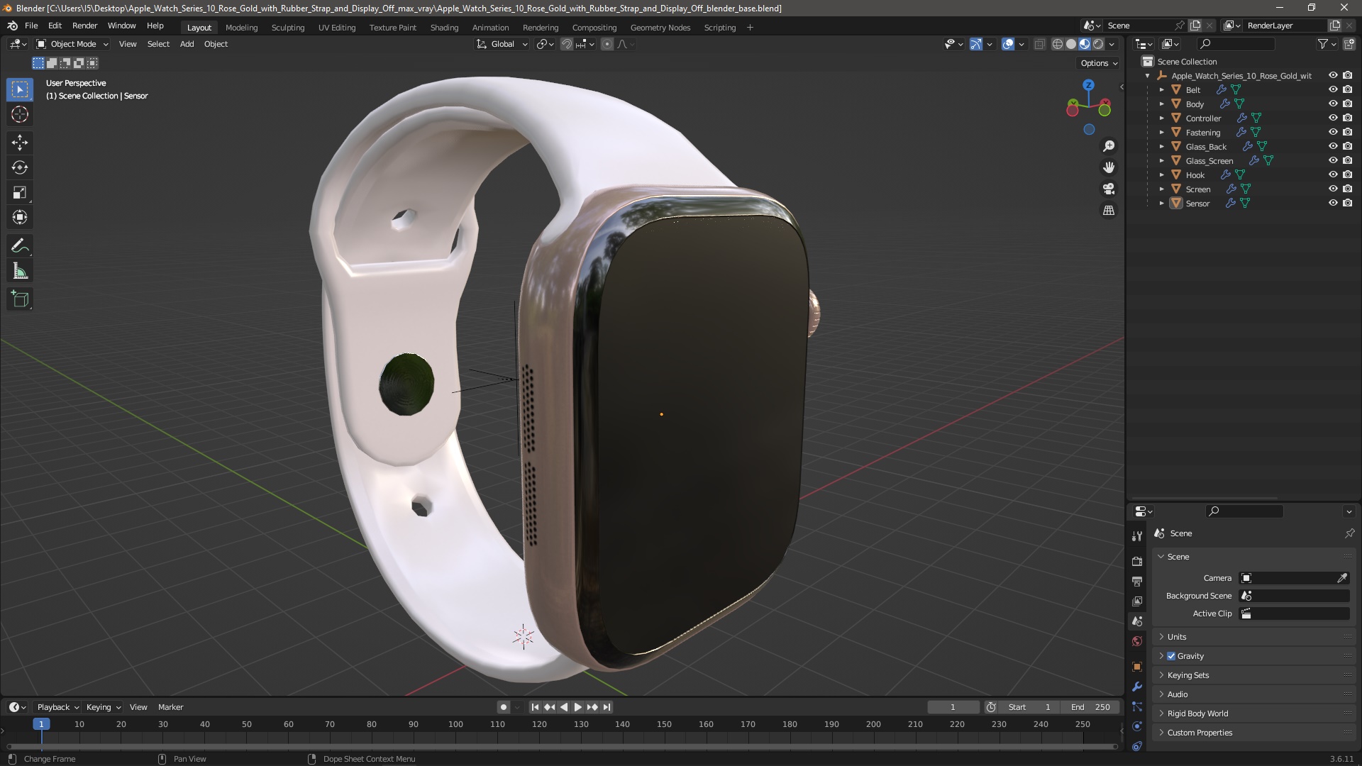 3D model Apple Watch Series 10 Rose Gold with Rubber Strap and Display Off