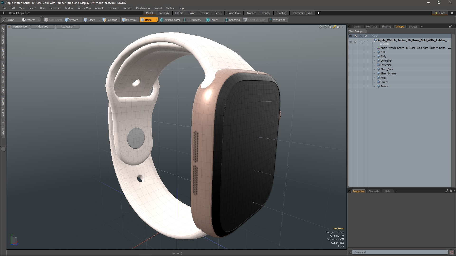 3D model Apple Watch Series 10 Rose Gold with Rubber Strap and Display Off