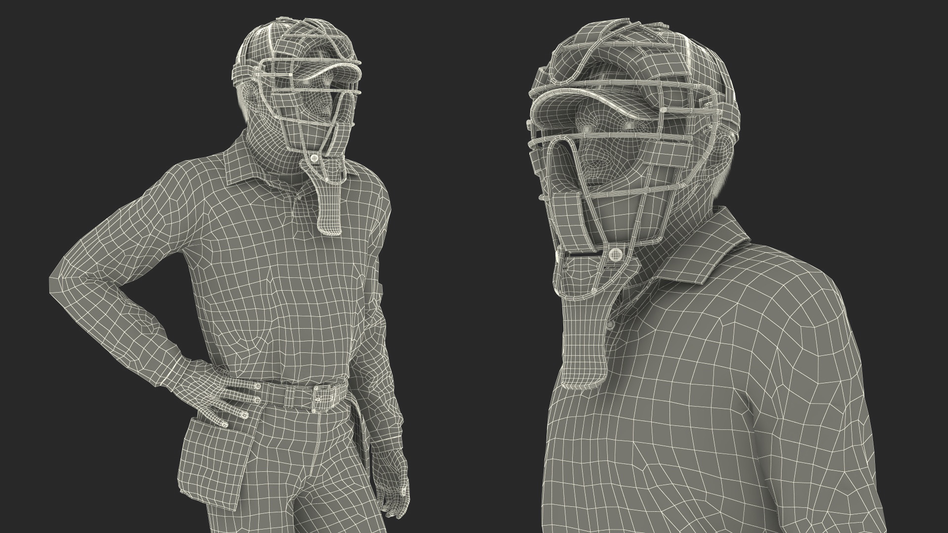 Baseball Umpire with Protective Mask and Cap Standing Pose Fur 3D