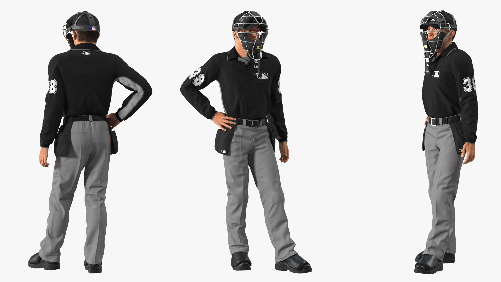 Baseball Umpire with Protective Mask and Cap Standing Pose Fur 3D