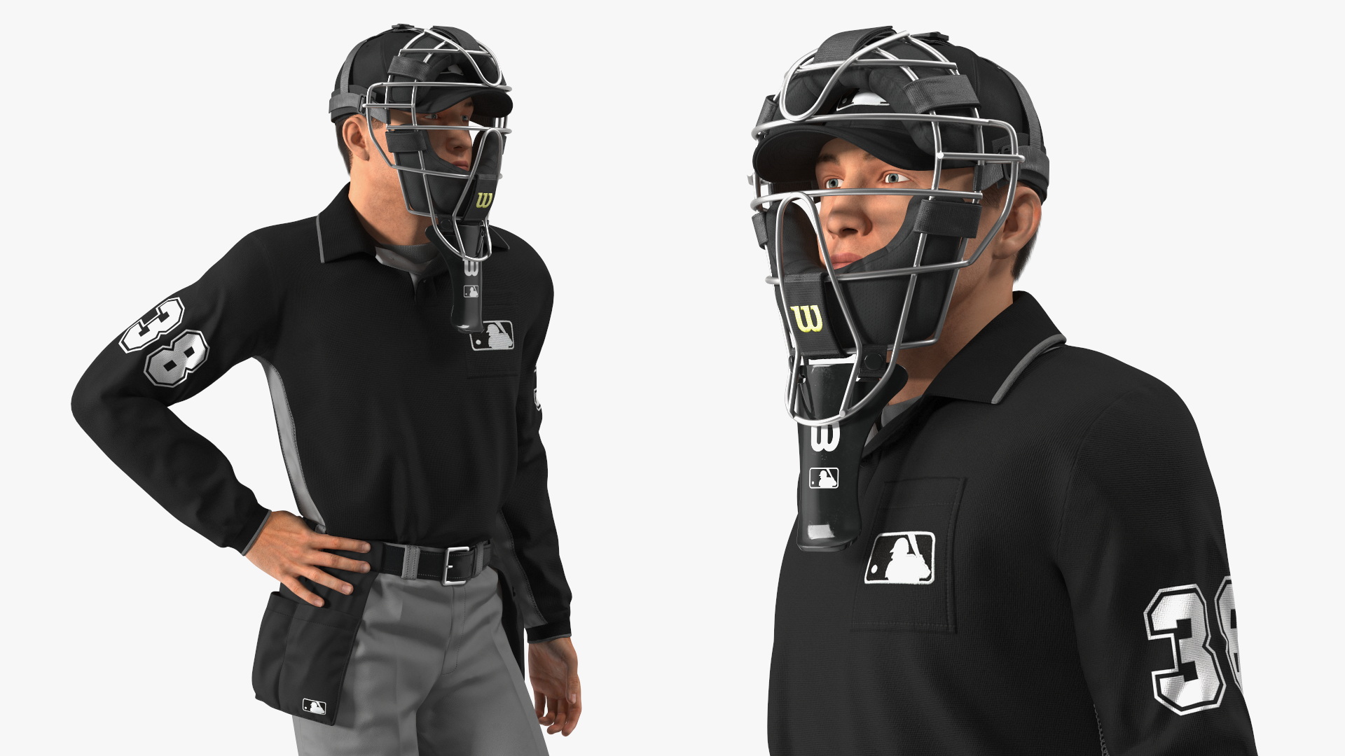Baseball Umpire with Protective Mask and Cap Standing Pose Fur 3D