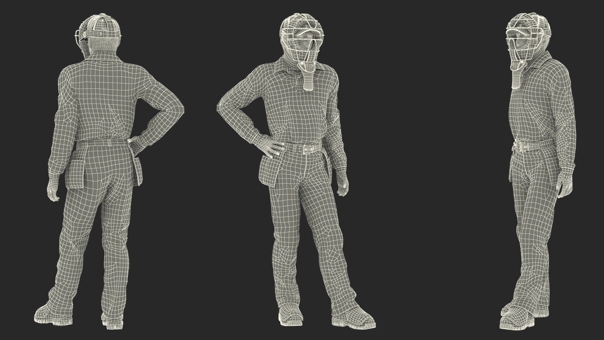 Baseball Umpire with Protective Mask and Cap Standing Pose Fur 3D