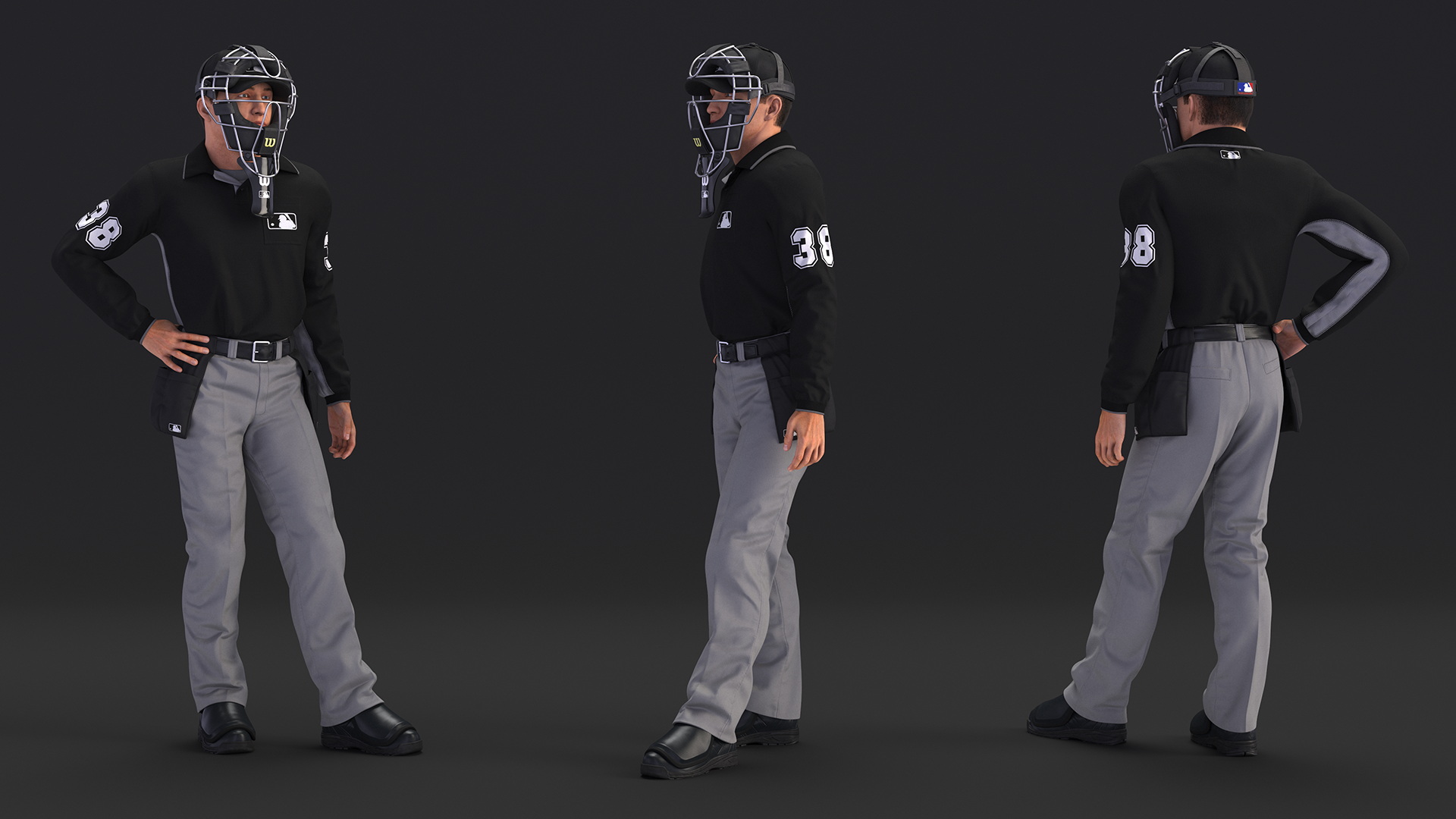 Baseball Umpire with Protective Mask and Cap Standing Pose Fur 3D