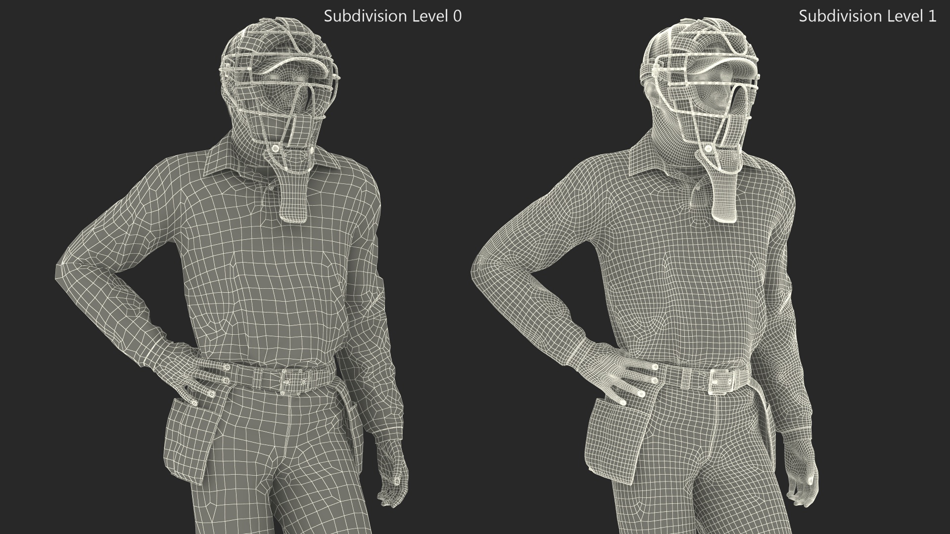 Baseball Umpire with Protective Mask and Cap Standing Pose Fur 3D