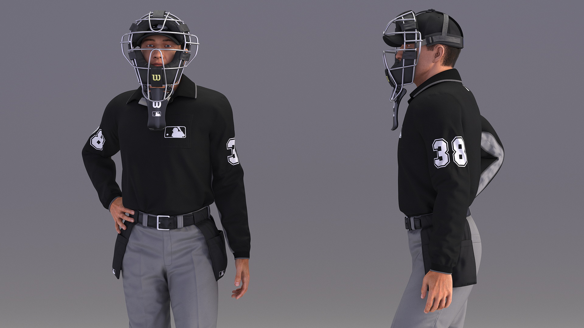 Baseball Umpire with Protective Mask and Cap Standing Pose Fur 3D
