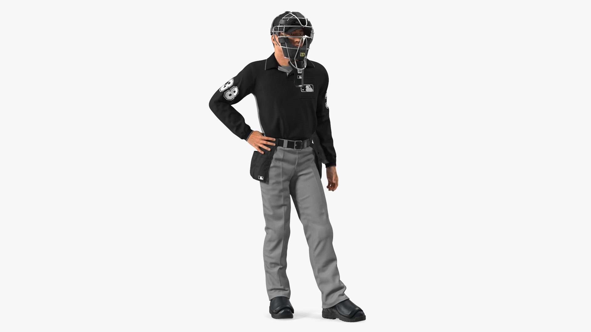 Baseball Umpire with Protective Mask and Cap Standing Pose Fur 3D