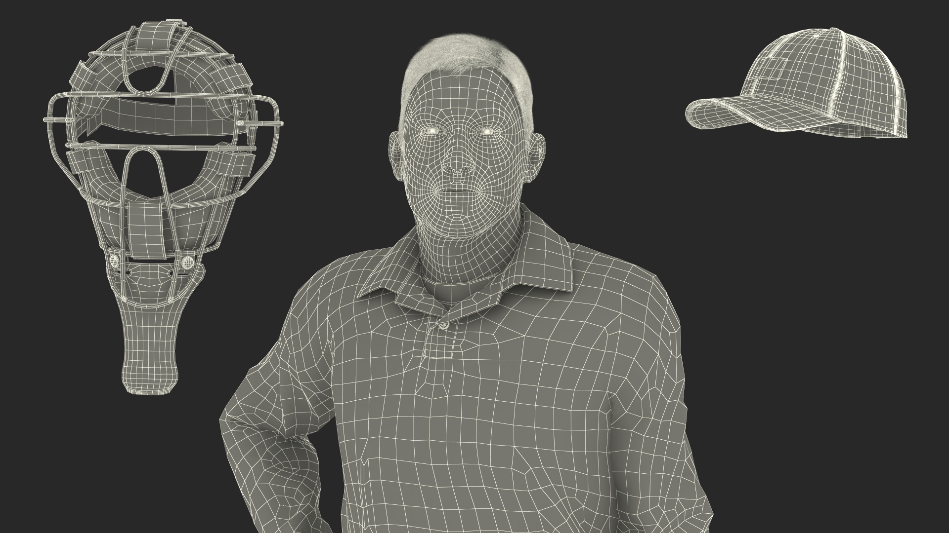 Baseball Umpire with Protective Mask and Cap Standing Pose Fur 3D