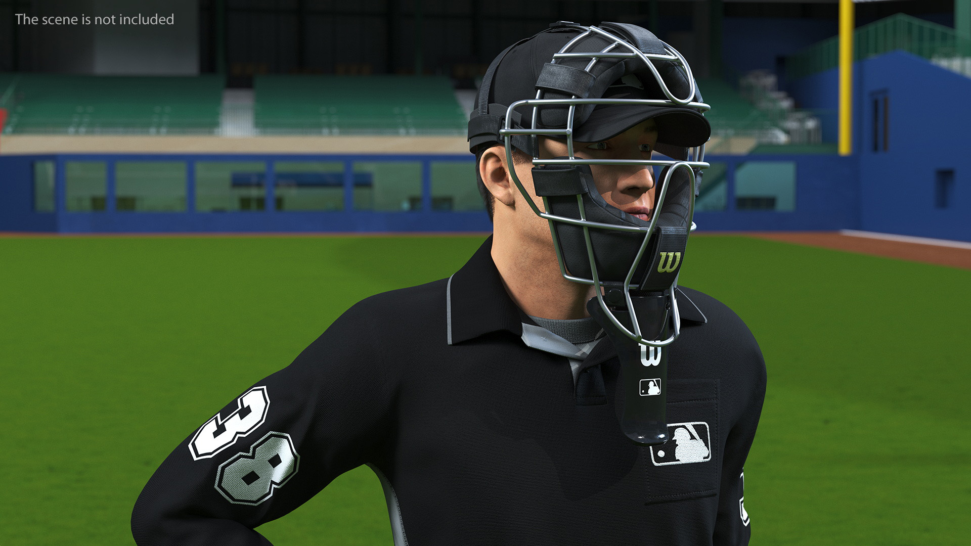 Baseball Umpire with Protective Mask and Cap Standing Pose Fur 3D