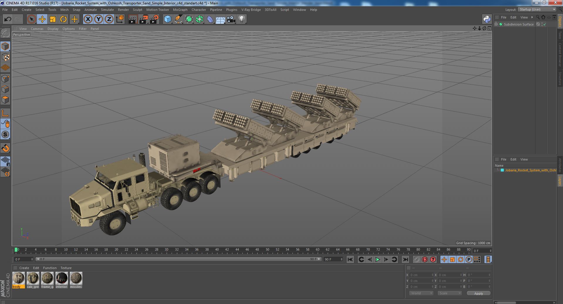 Jobaria Rocket System with Oshkosh Transporter Sand Simple Interior 3D