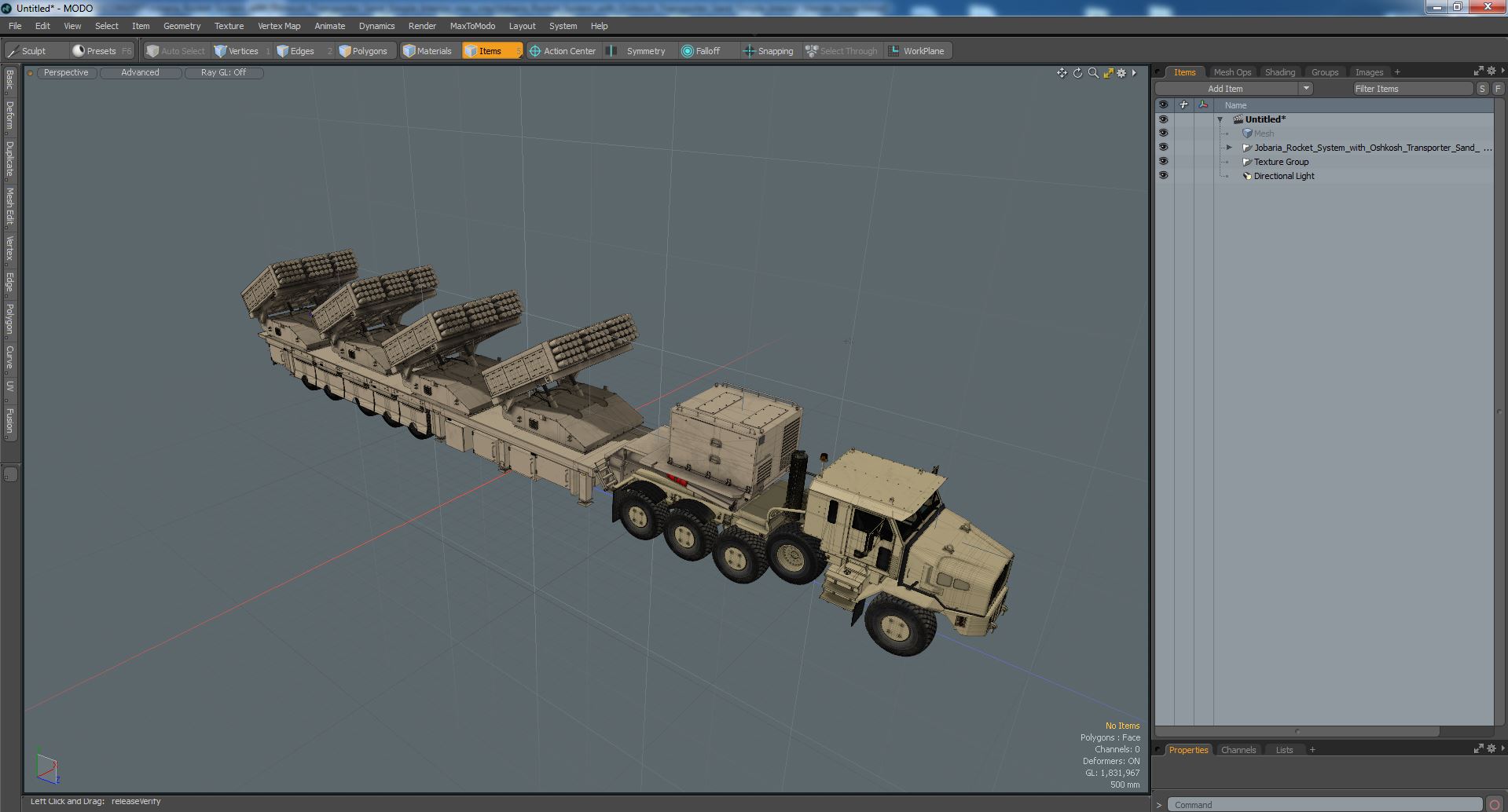 Jobaria Rocket System with Oshkosh Transporter Sand Simple Interior 3D