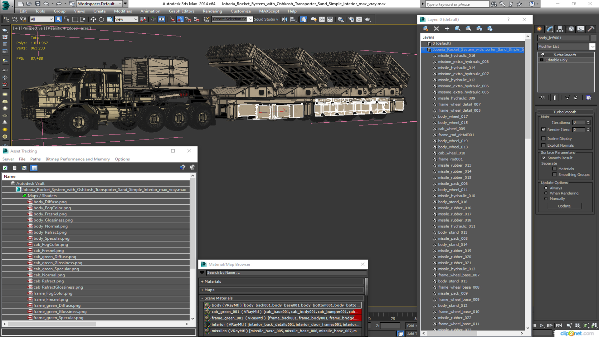 Jobaria Rocket System with Oshkosh Transporter Sand Simple Interior 3D