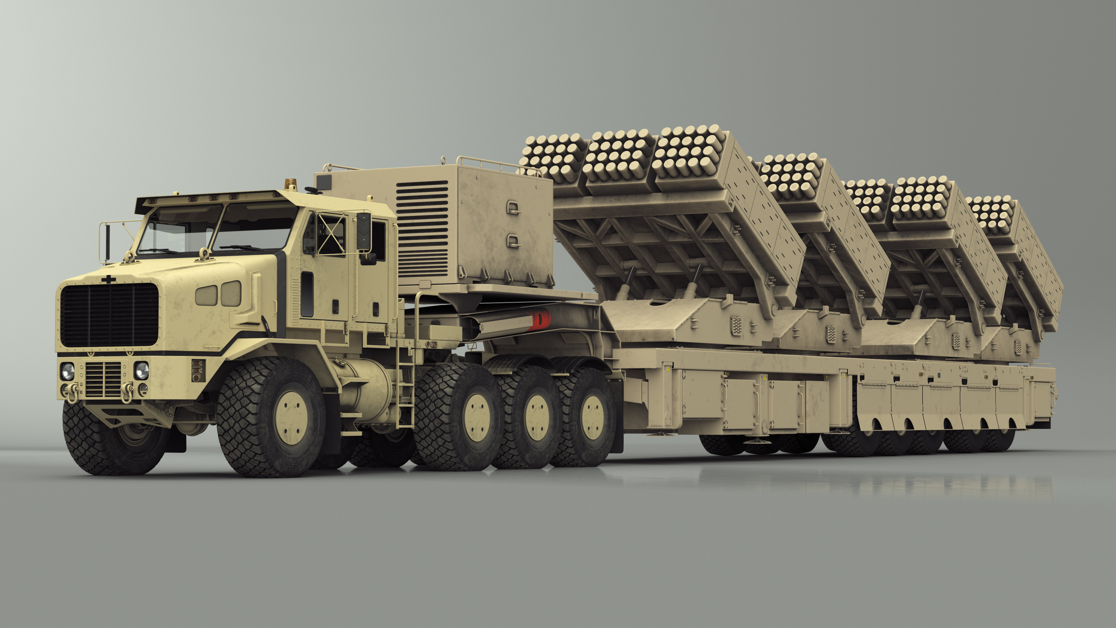 Jobaria Rocket System with Oshkosh Transporter Sand Simple Interior 3D