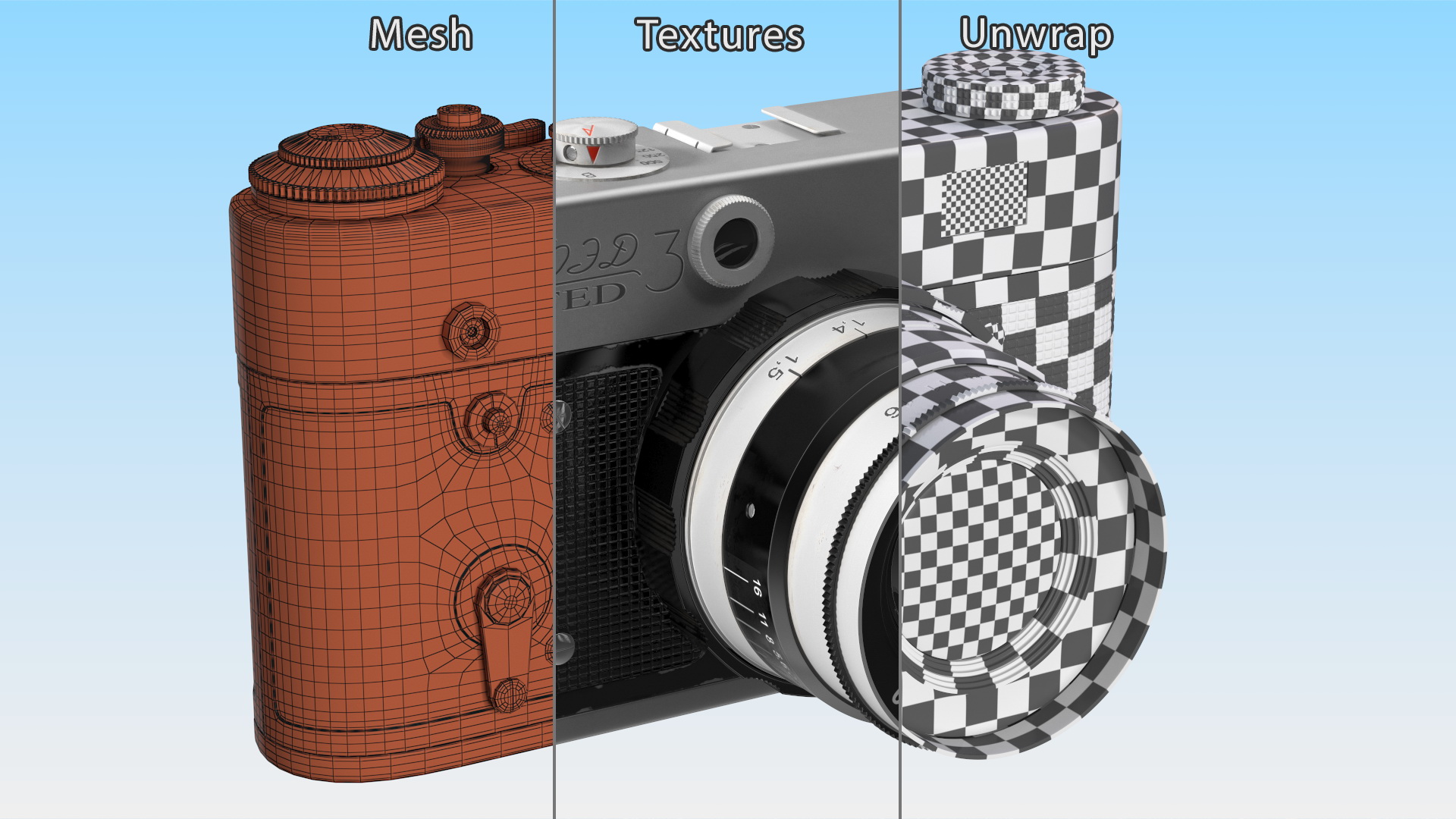 Soviet Vintage Film Camera FED-3 3D