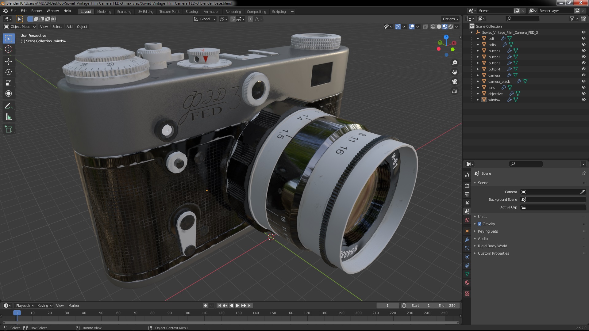 Soviet Vintage Film Camera FED-3 3D