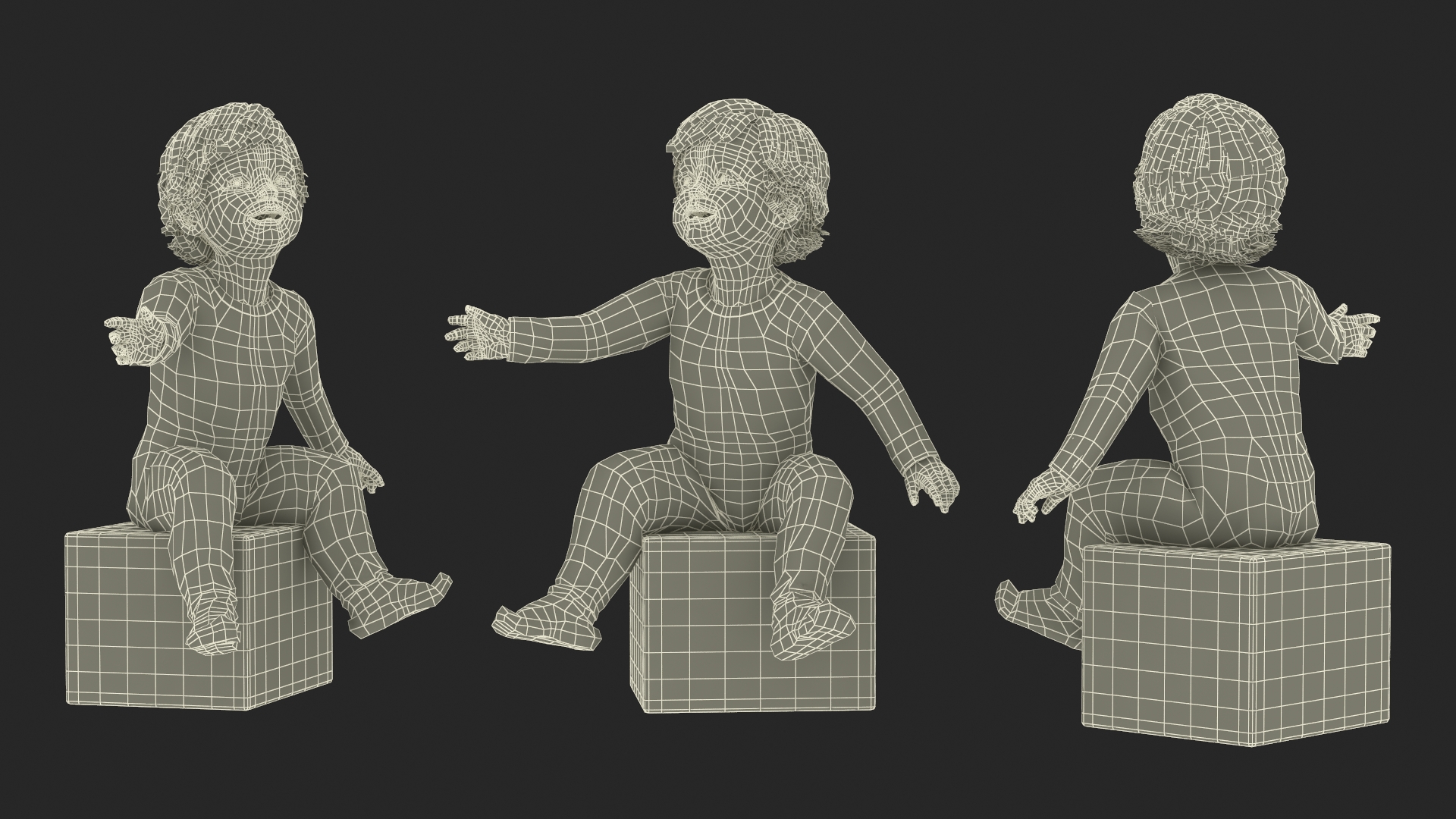 3D Toddler Aged 1 Year in Pajamas Sitting Pose model