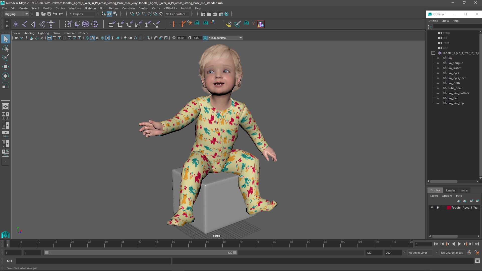 3D Toddler Aged 1 Year in Pajamas Sitting Pose model