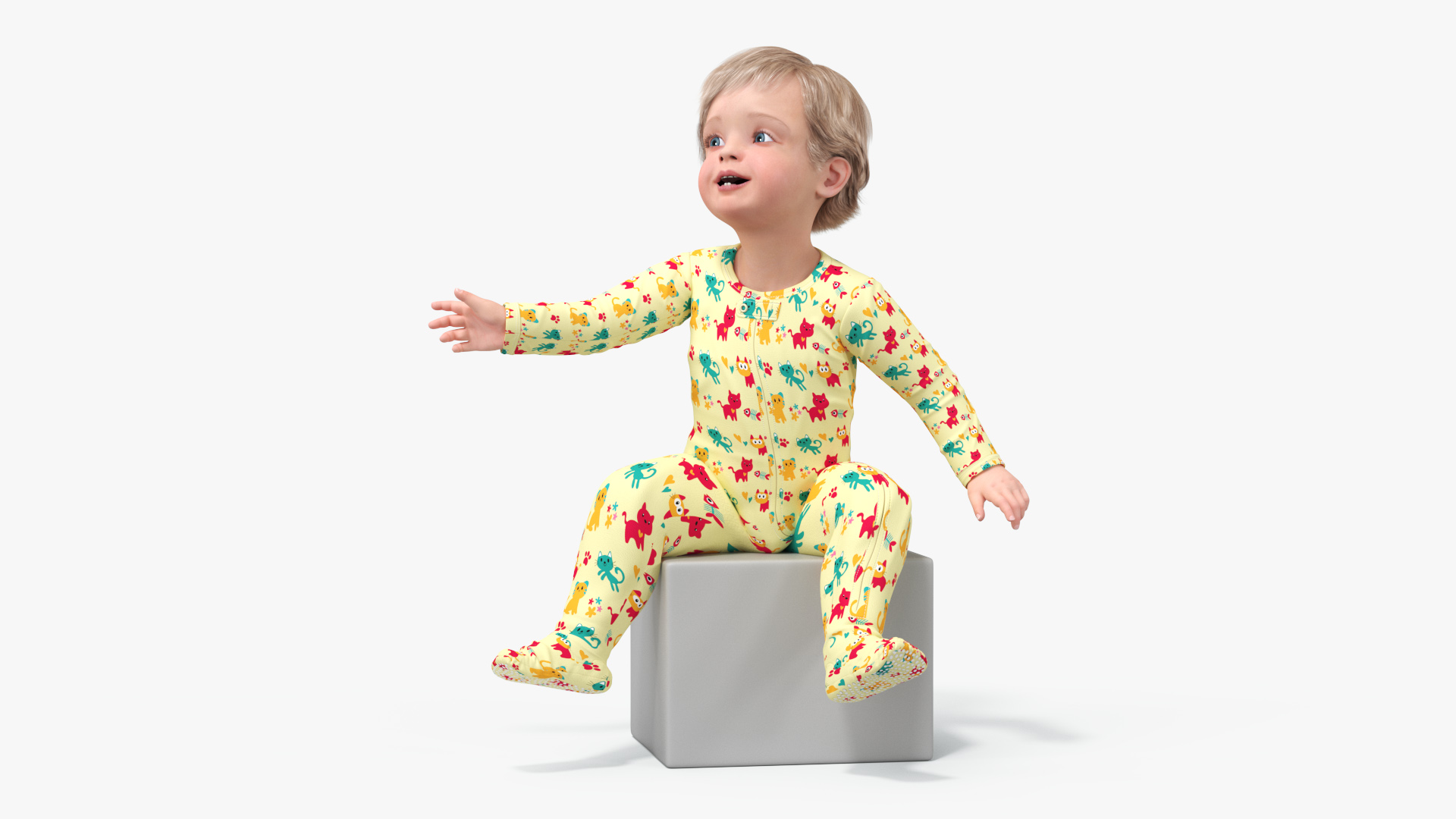 3D Toddler Aged 1 Year in Pajamas Sitting Pose model