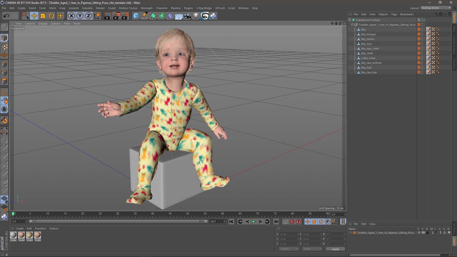 3D Toddler Aged 1 Year in Pajamas Sitting Pose model