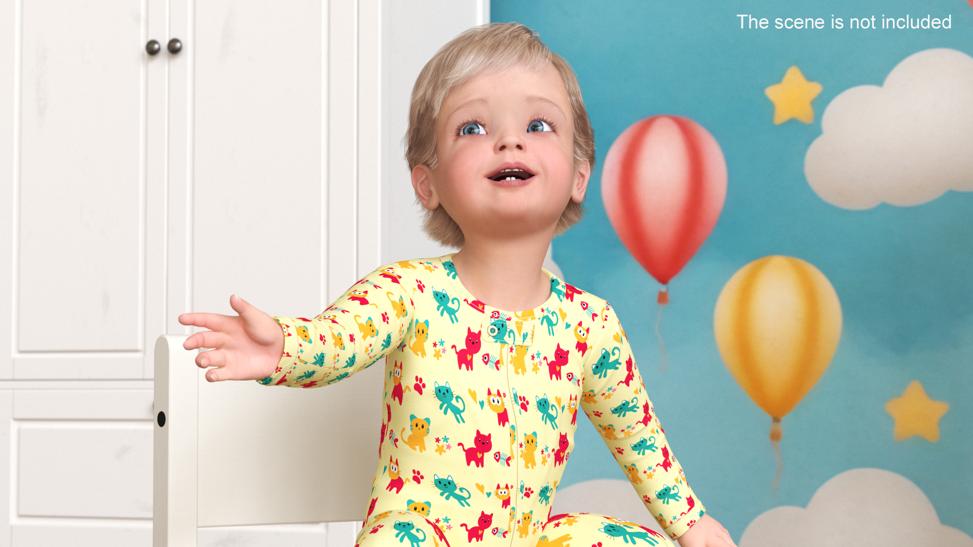 3D Toddler Aged 1 Year in Pajamas Sitting Pose model
