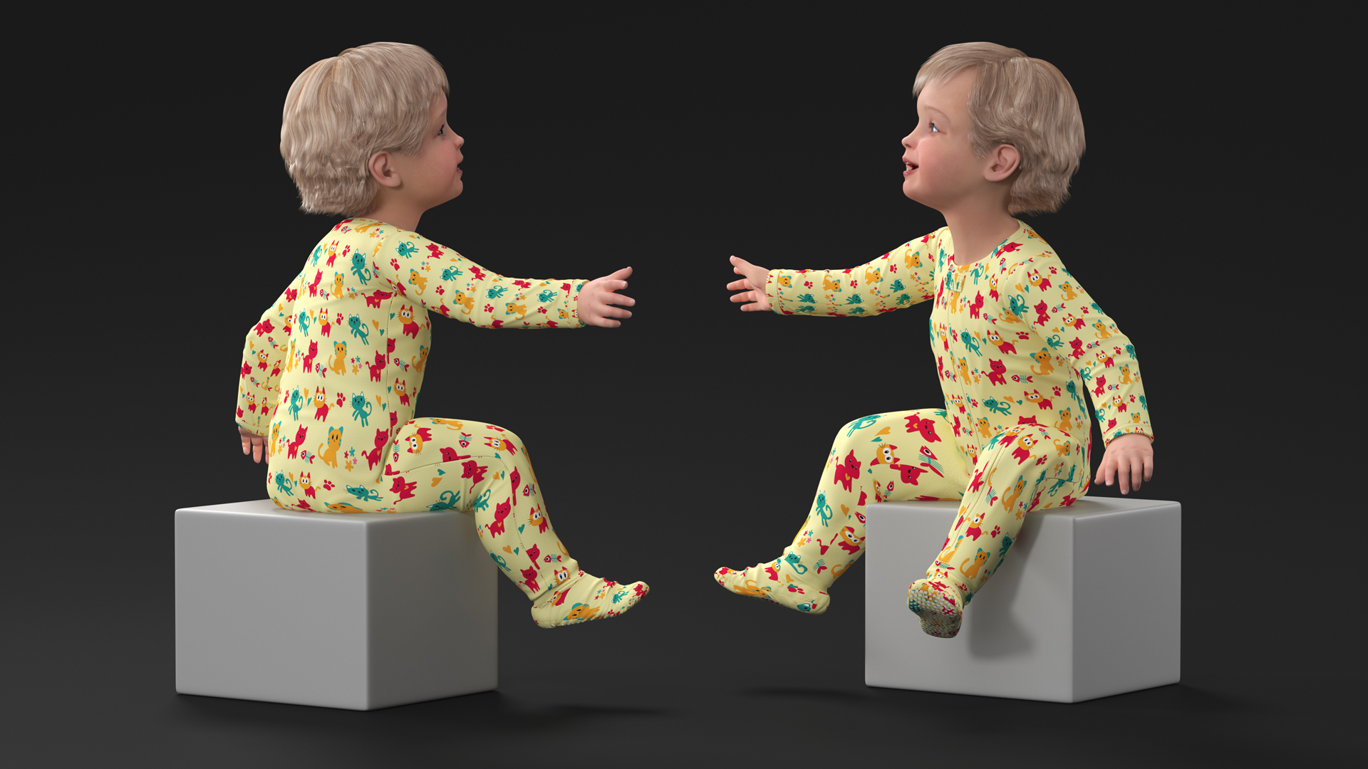 3D Toddler Aged 1 Year in Pajamas Sitting Pose model