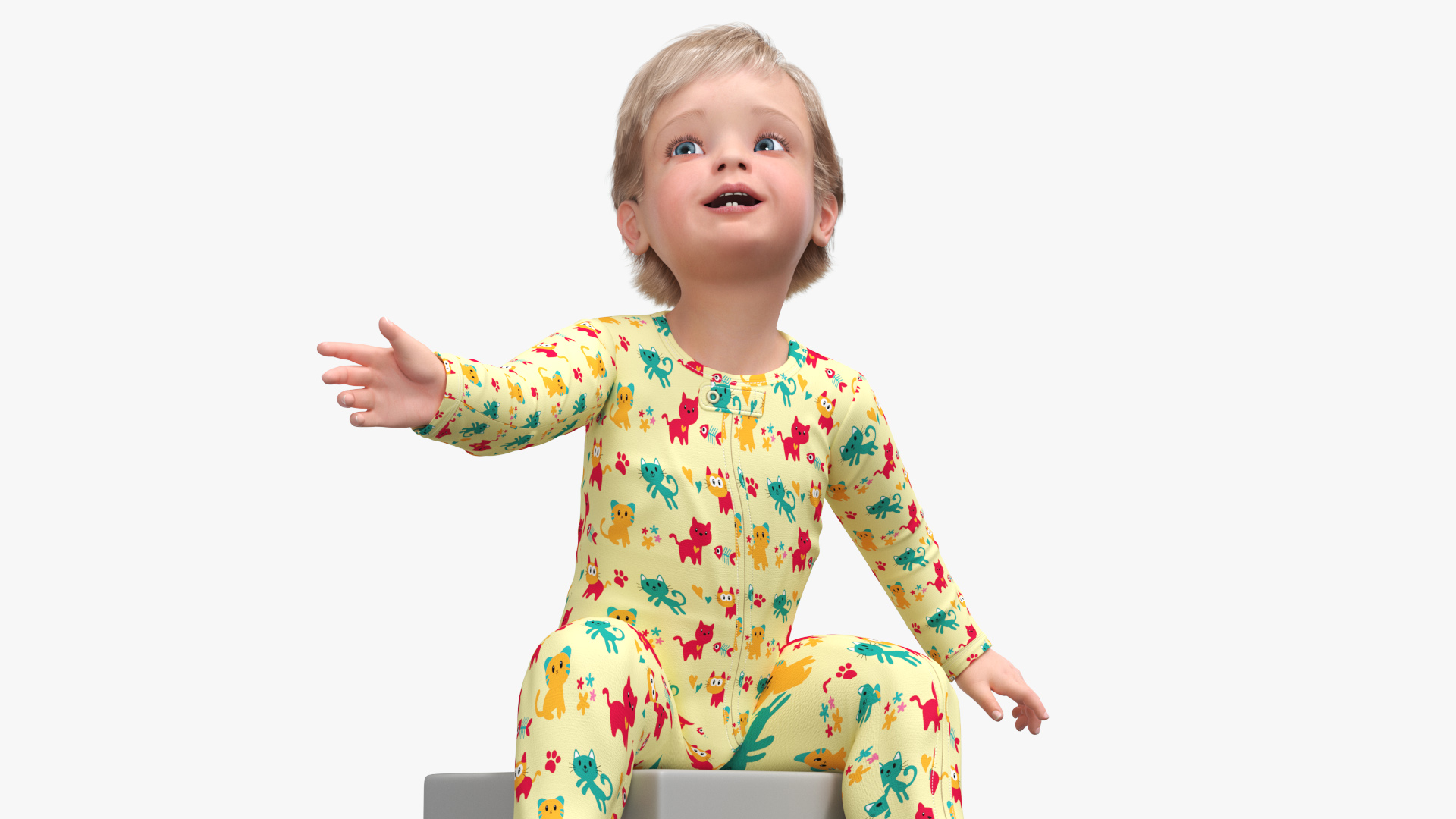 3D Toddler Aged 1 Year in Pajamas Sitting Pose model
