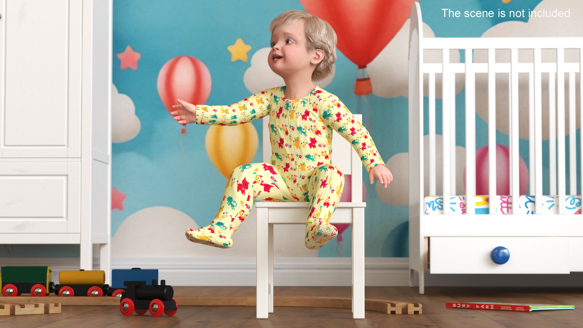 3D Toddler Aged 1 Year in Pajamas Sitting Pose model
