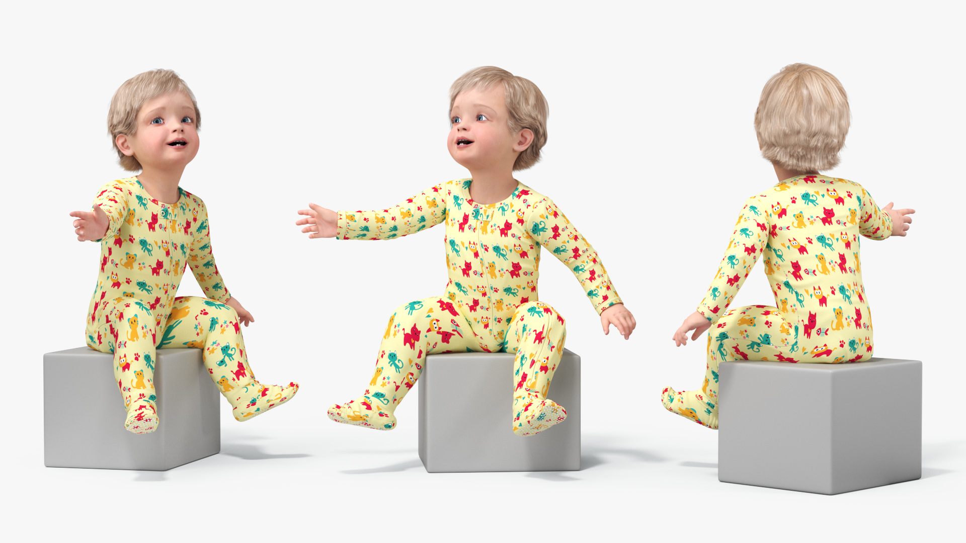 3D Toddler Aged 1 Year in Pajamas Sitting Pose model