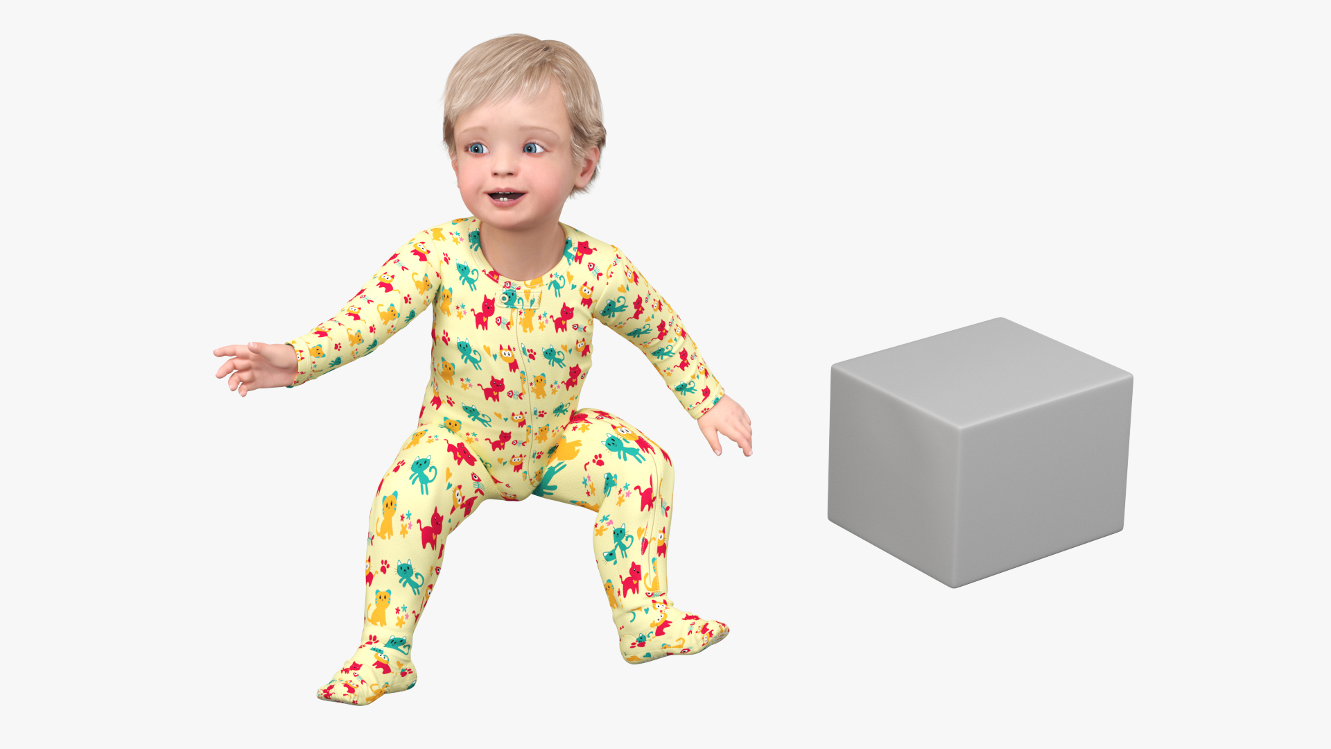3D Toddler Aged 1 Year in Pajamas Sitting Pose model
