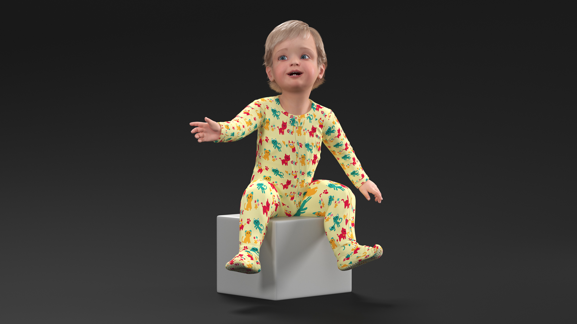 3D Toddler Aged 1 Year in Pajamas Sitting Pose model