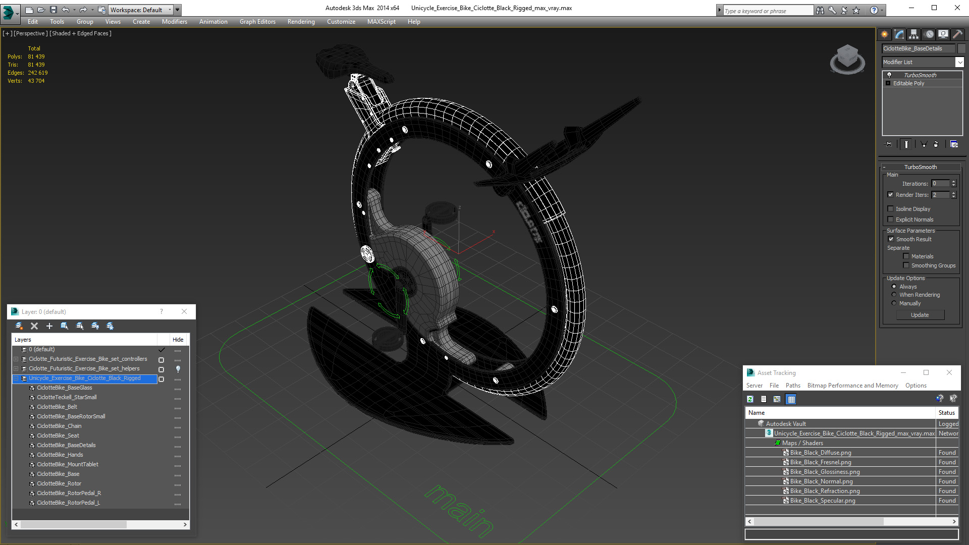 Unicycle Exercise Bike Ciclotte Black Rigged 3D model