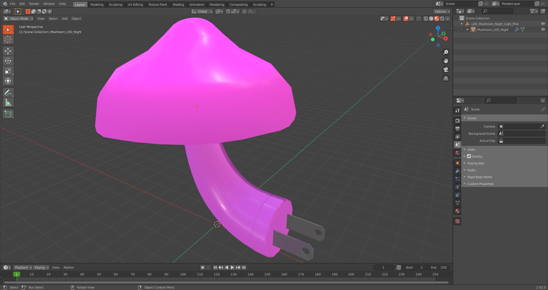 LED Mushroom Night Light Pink 3D model