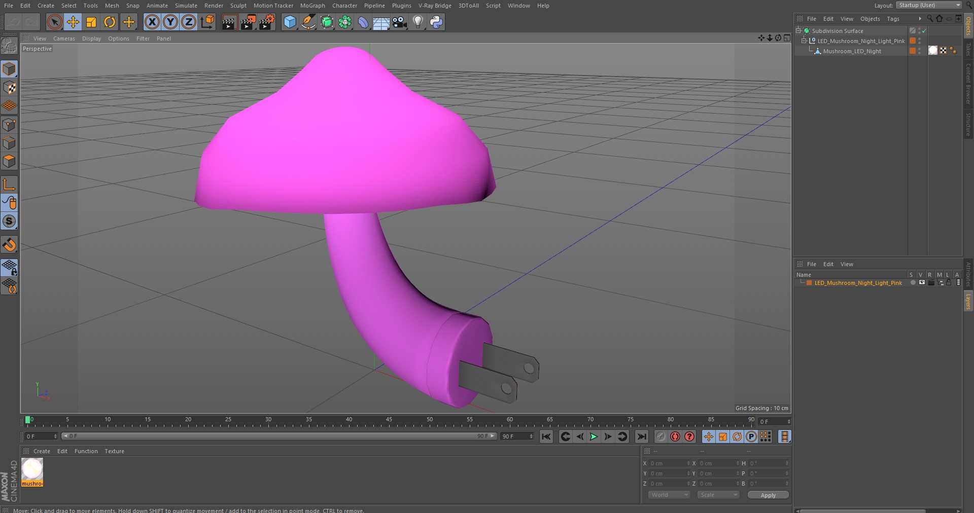 LED Mushroom Night Light Pink 3D model