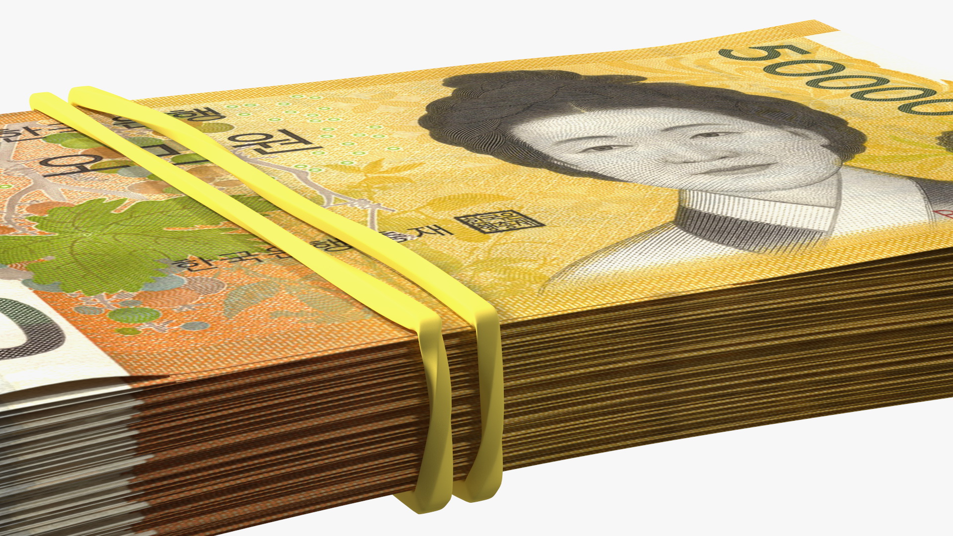 3D Stack of South Korean 50000 Won Banknotes