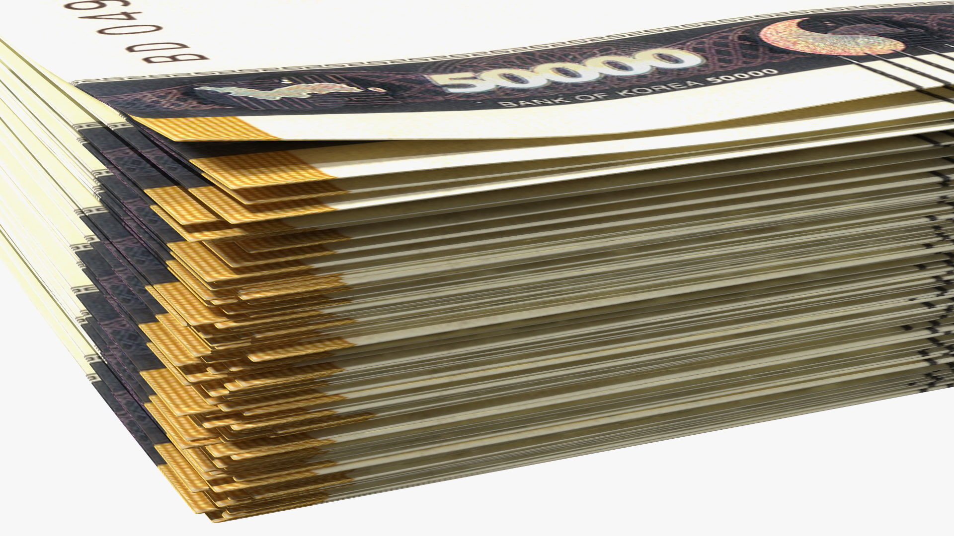 3D Stack of South Korean 50000 Won Banknotes