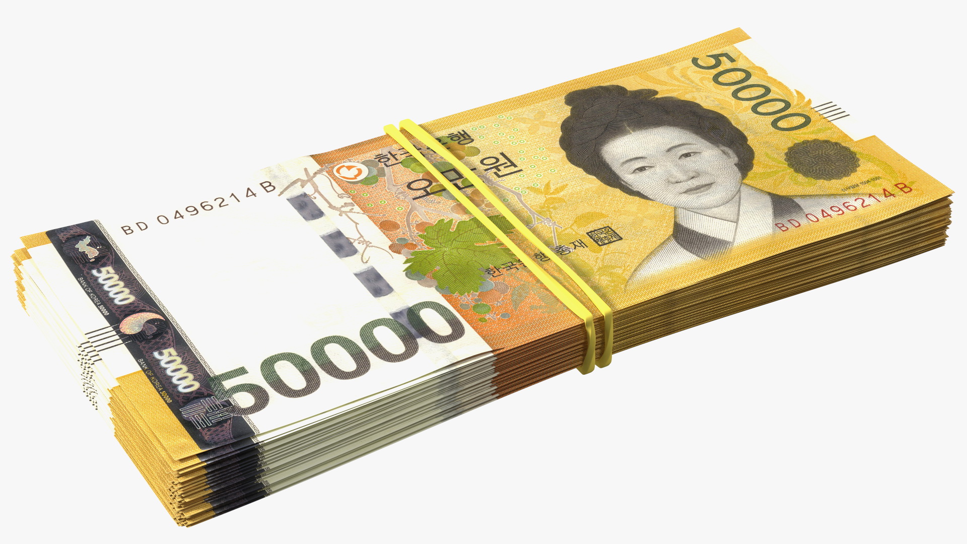 3D Stack of South Korean 50000 Won Banknotes