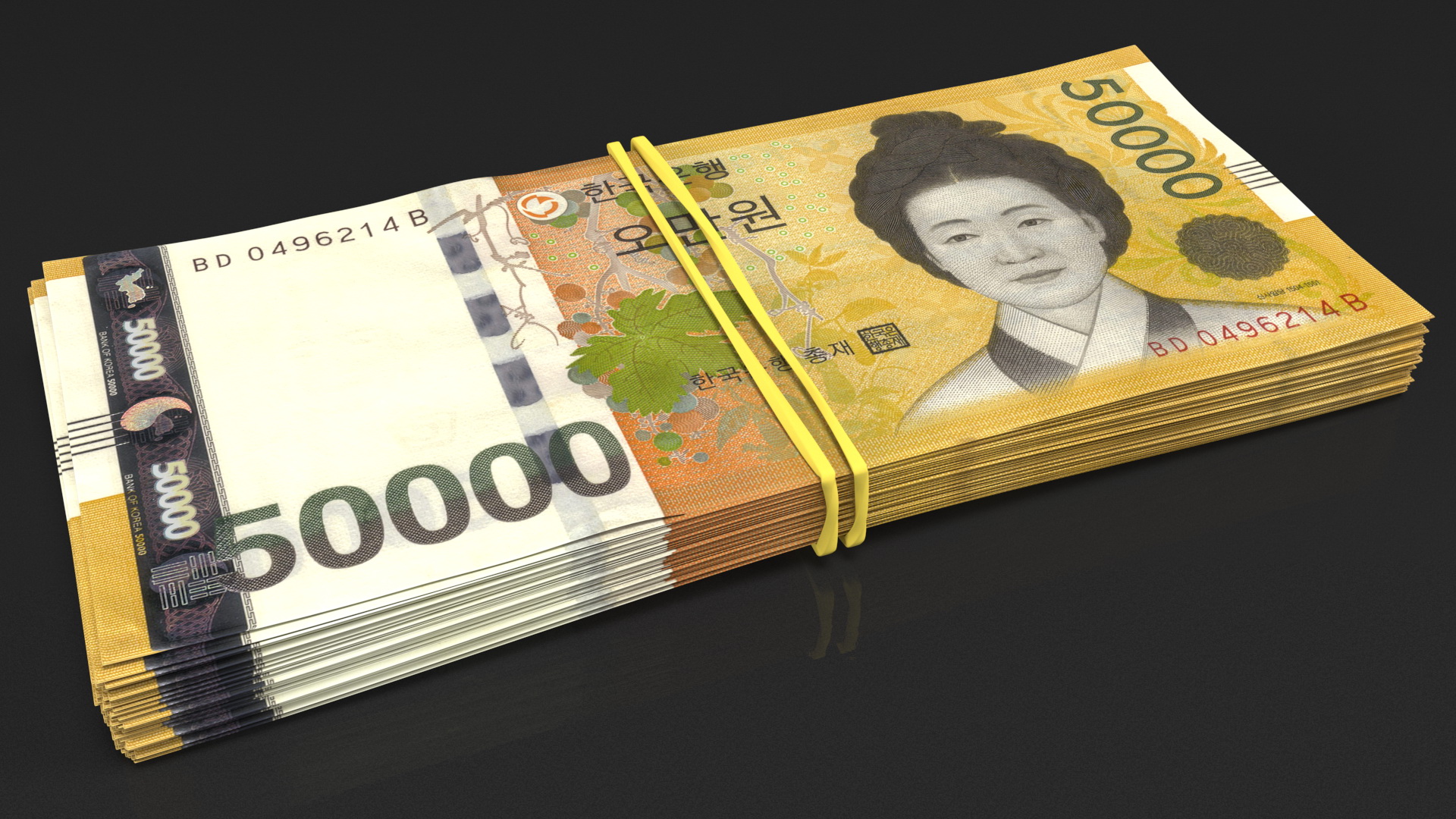 3D Stack of South Korean 50000 Won Banknotes
