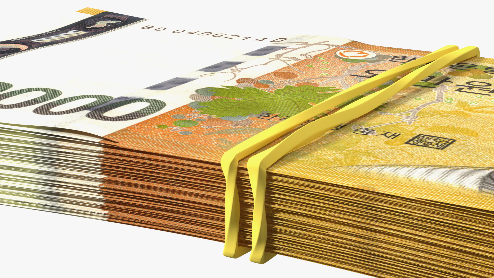3D Stack of South Korean 50000 Won Banknotes