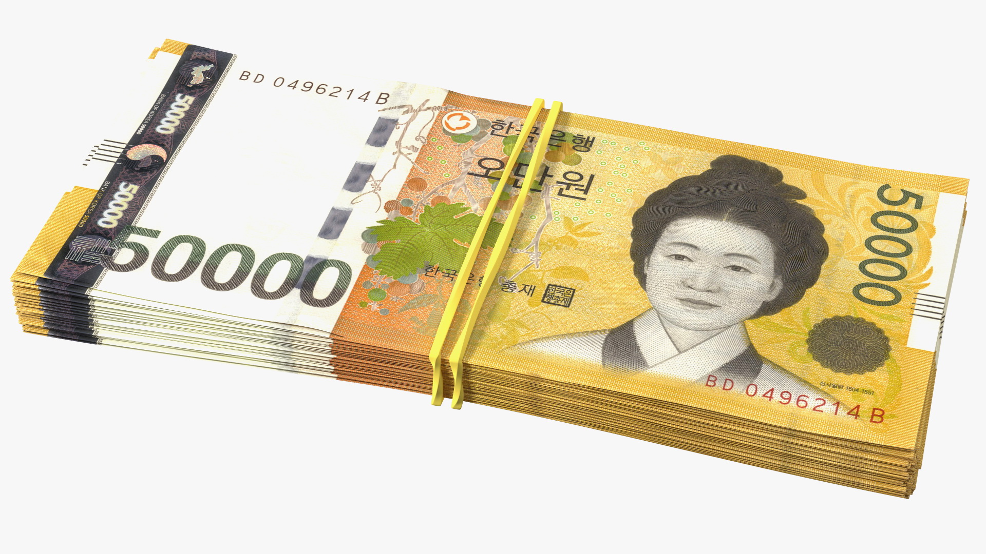 3D Stack of South Korean 50000 Won Banknotes