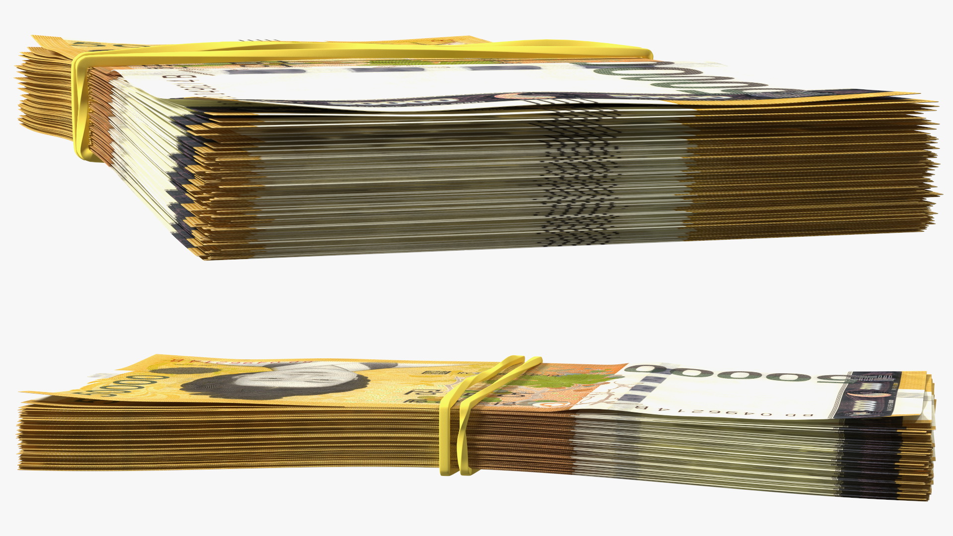 3D Stack of South Korean 50000 Won Banknotes